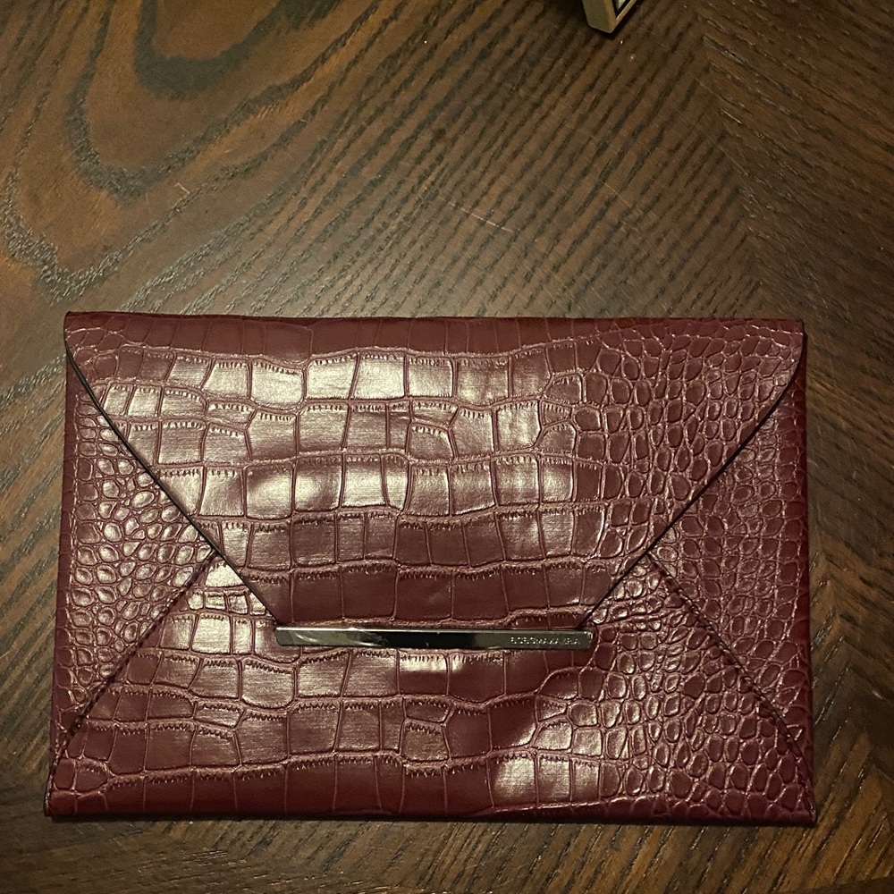 BCBGMaxAzria Burgundy Croc-Embossed Clutch